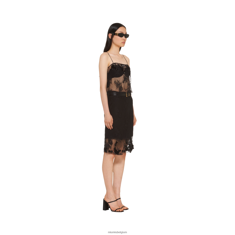 Miu Miu zwartgeborduurde kanten rok N8F6L881 klaar om te dragen