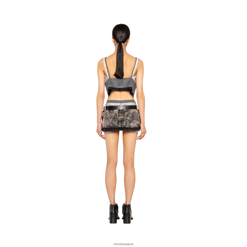 Miu Miu zwartgemarmerde denim minirok N8F6L843 klaar om te dragen