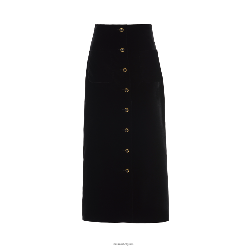 Miu Miu zwartlange fluwelen rok N8F6L882 klaar om te dragen