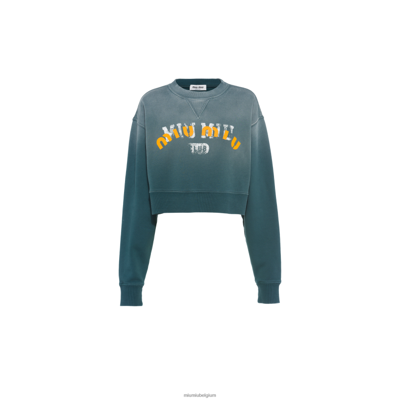 Miu Miu Bos Groensweatshirt van geverfd katoenfleece N8F6L704 klaar om te dragen