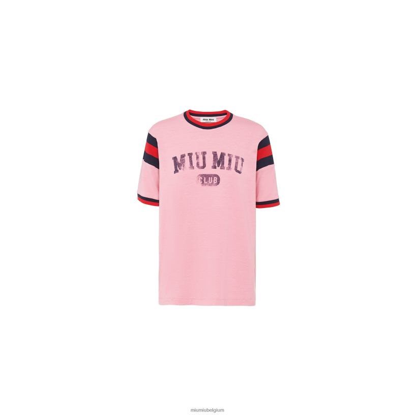Miu Miu begonia rozebedrukt tricot t-shirt N8F6L707 klaar om te dragen