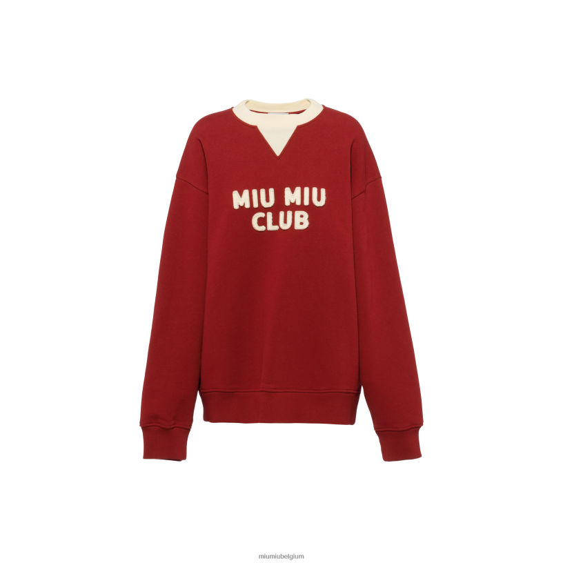 Miu Miu bordeaux/vanillesweatshirt van katoenfleece met geborduurd logo N8F6L674 klaar om te dragen