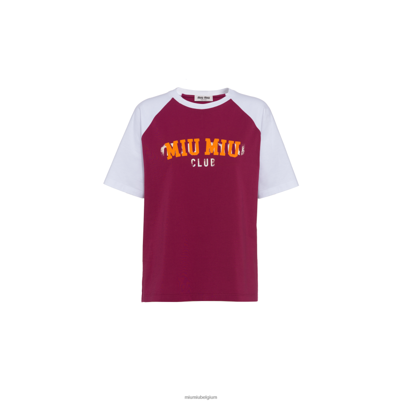 Miu Miu bordeauxkatoenen T-shirt N8F6L705 klaar om te dragen