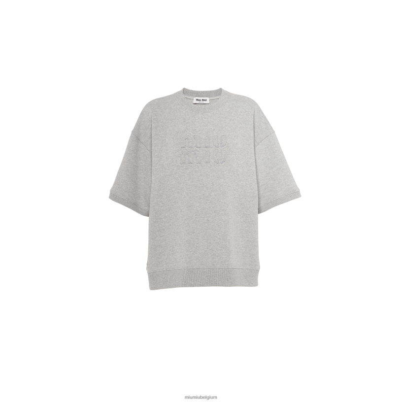 Miu Miu grijsgeborduurd katoenen sweatshirt N8F6L698 klaar om te dragen
