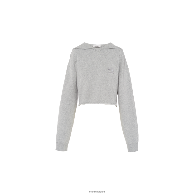 Miu Miu grijsgeborduurd katoenen sweatshirt N8F6L722 klaar om te dragen