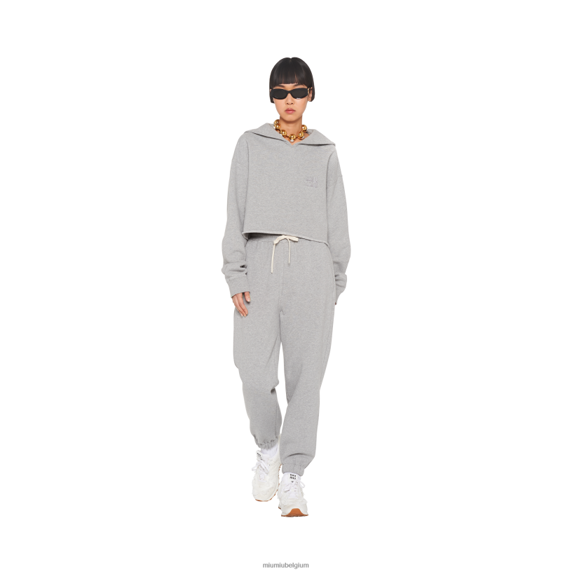 Miu Miu grijsgeborduurd katoenen sweatshirt N8F6L722 klaar om te dragen