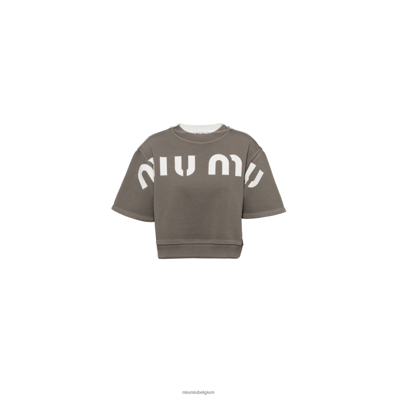 Miu Miu grijskatoenen sweatshirt met print N8F6L679 klaar om te dragen