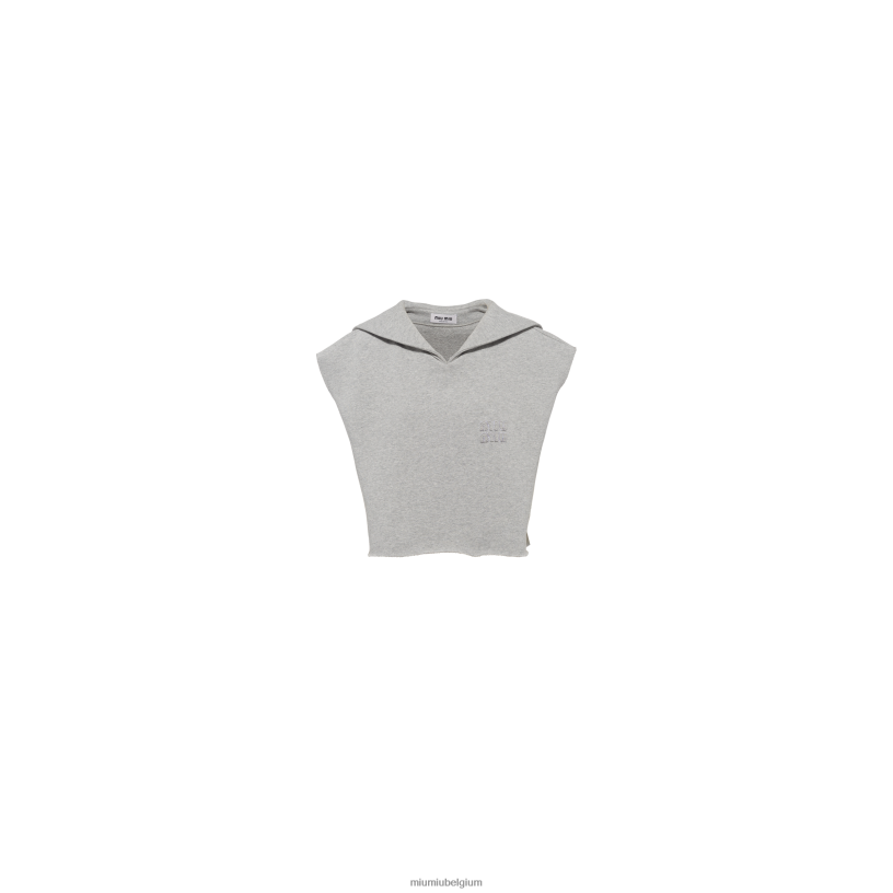 Miu Miu grijsmouwloos katoenen sweatshirt N8F6L723 klaar om te dragen