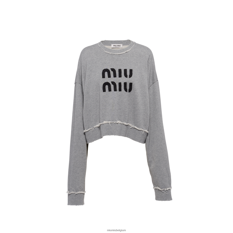 Miu Miu grijssweatshirt van geborduurd katoenfleece N8F6L684 klaar om te dragen