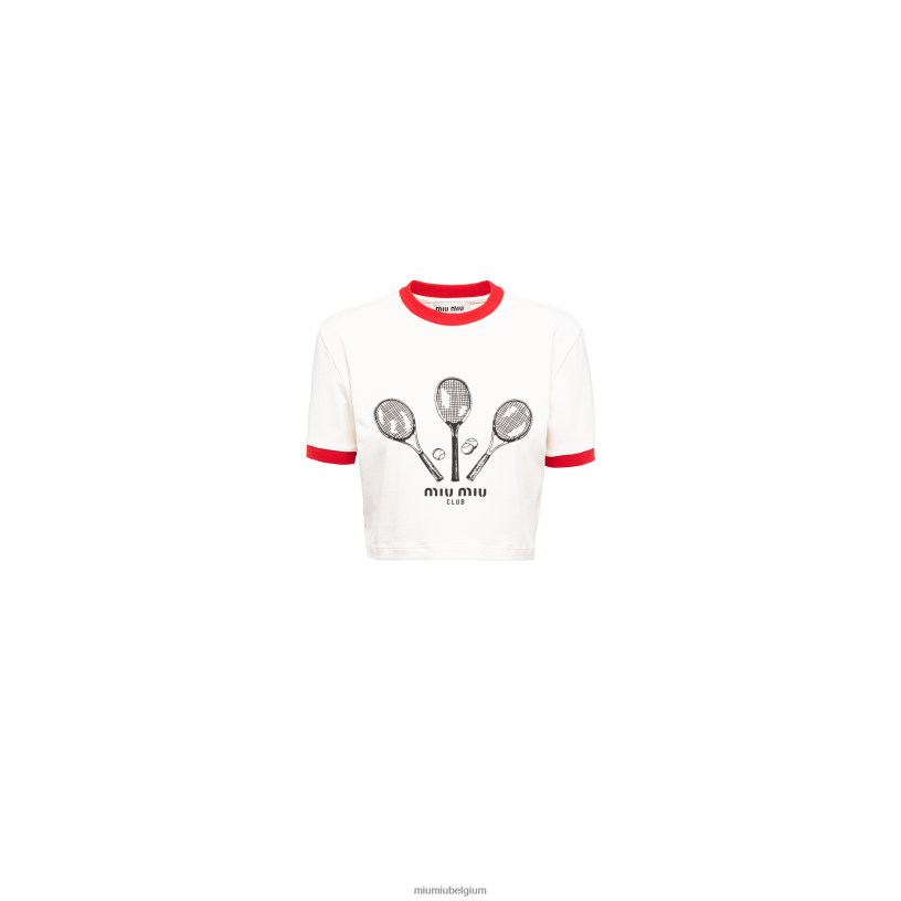 Miu Miu ivoorjersey t-shirt N8F6L715 klaar om te dragen