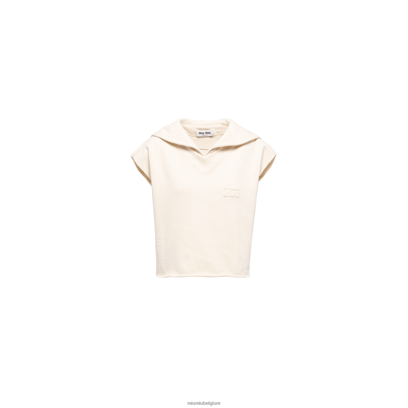 Miu Miu ivoormouwloos katoenen sweatshirt N8F6L724 klaar om te dragen