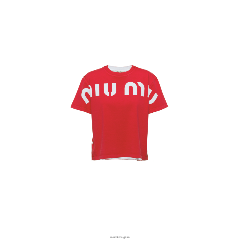 Miu Miu roodbedrukt katoenen t-shirt N8F6L680 klaar om te dragen