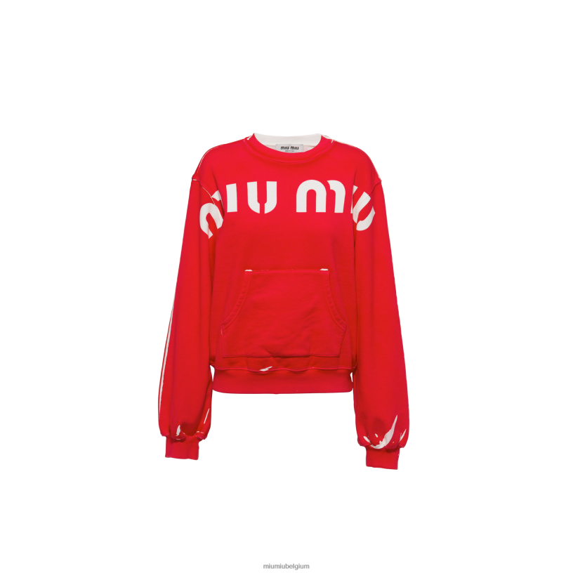 Miu Miu roodkatoenen sweatshirt met print N8F6L681 klaar om te dragen