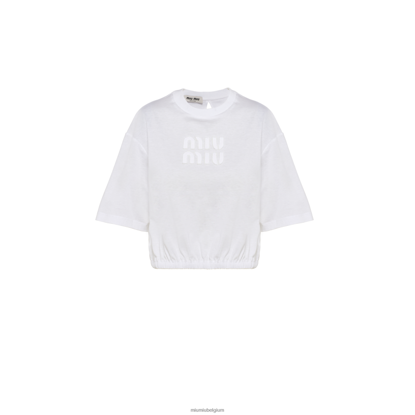 Miu Miu witT-shirt van geborduurd katoenjersey N8F6L671 klaar om te dragen