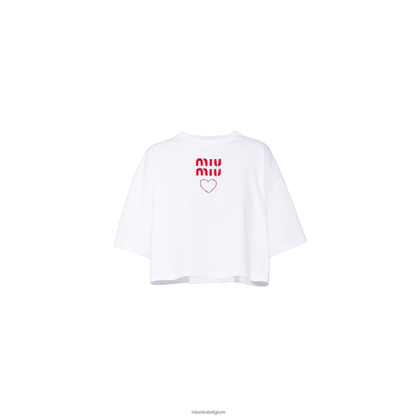 Miu Miu witT-shirt van geborduurd katoenjersey N8F6L725 klaar om te dragen