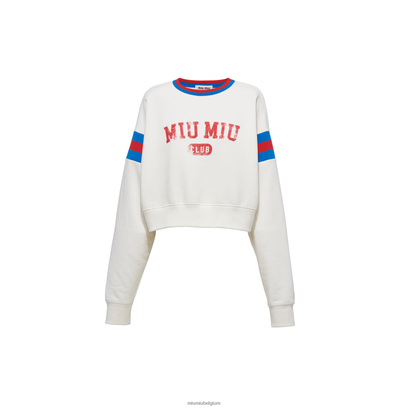 Miu Miu witbedrukt cropped katoenen sweatshirt N8F6L709 klaar om te dragen