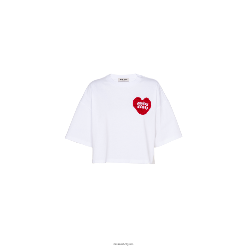 Miu Miu witbijgesneden katoenen T-shirt N8F6L726 klaar om te dragen