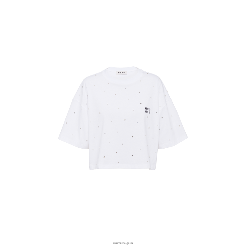 Miu Miu witcropped katoenen t-shirt met geborduurd logo N8F6L719 klaar om te dragen