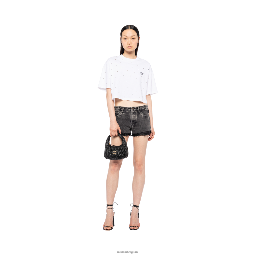Miu Miu witcropped katoenen t-shirt met geborduurd logo N8F6L719 klaar om te dragen