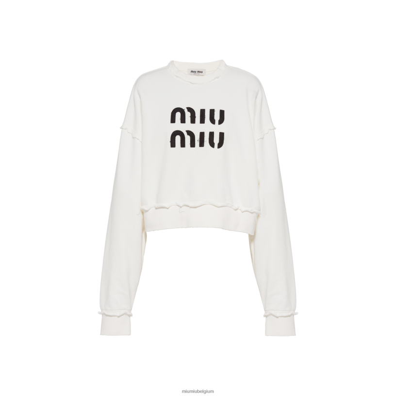 Miu Miu witgeborduurd katoenen sweatshirt N8F6L702 klaar om te dragen