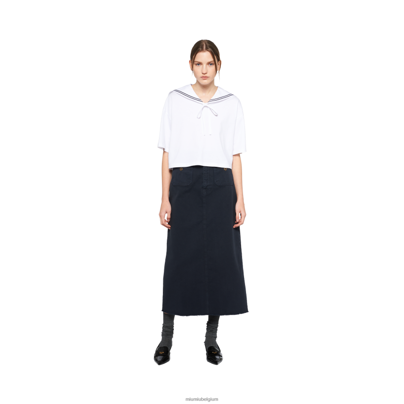 Miu Miu witgeborduurd katoenen t-shirt N8F6L690 klaar om te dragen