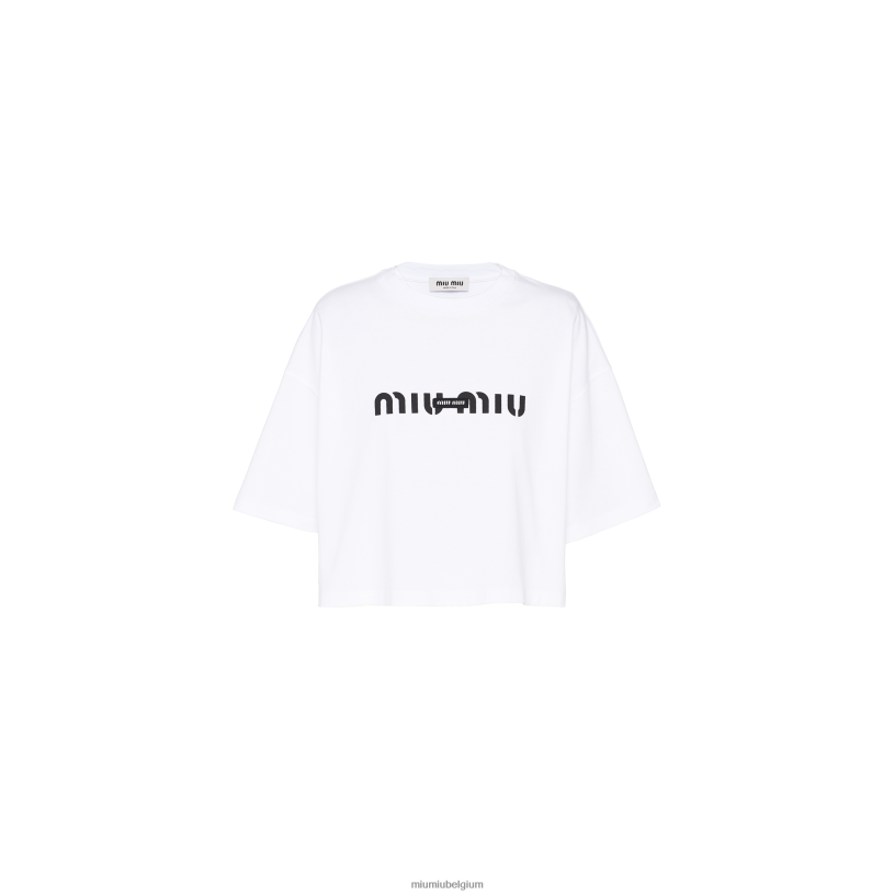 Miu Miu witkatoenen T-shirt N8F6L712 klaar om te dragen