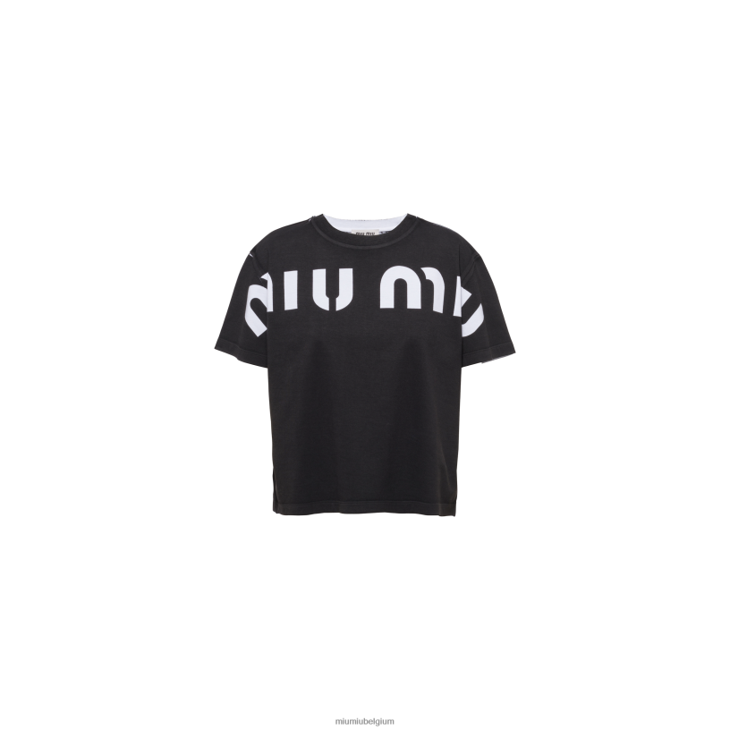 Miu Miu zwartbedrukt katoenen t-shirt N8F6L682 klaar om te dragen