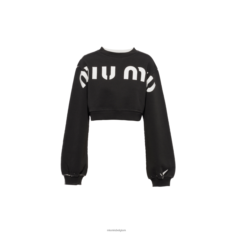 Miu Miu zwartkatoenen sweatshirt met print N8F6L683 klaar om te dragen