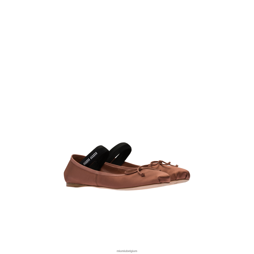 Miu Miu cacao bruinsatijnen ballerina's N8F6L278 schoenen