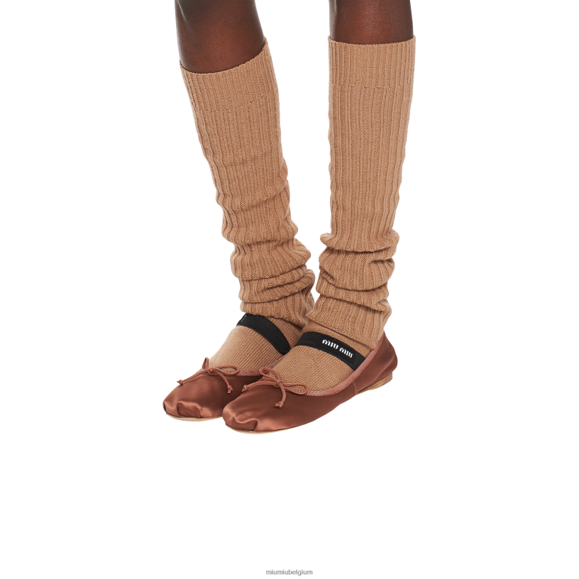 Miu Miu cacao bruinsatijnen ballerina's N8F6L278 schoenen
