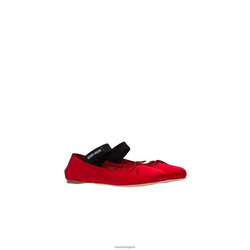 Miu Miu roodsatijnen ballerina's N8F6L279 schoenen