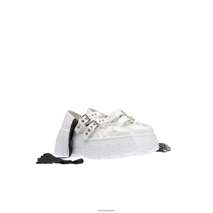 Miu Miu witnaplak leren ballerina's met plateauzool N8F6L285 schoenen