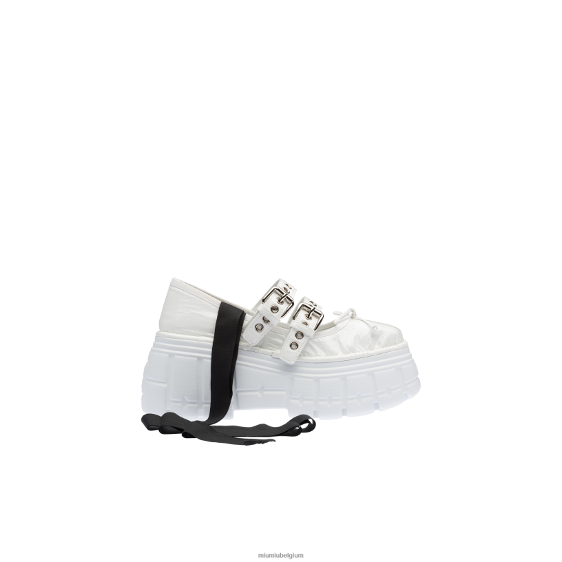 Miu Miu witnaplak leren ballerina's met plateauzool N8F6L285 schoenen