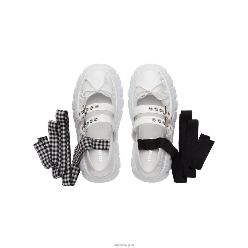 Miu Miu witnaplak leren ballerina's met plateauzool N8F6L285 schoenen