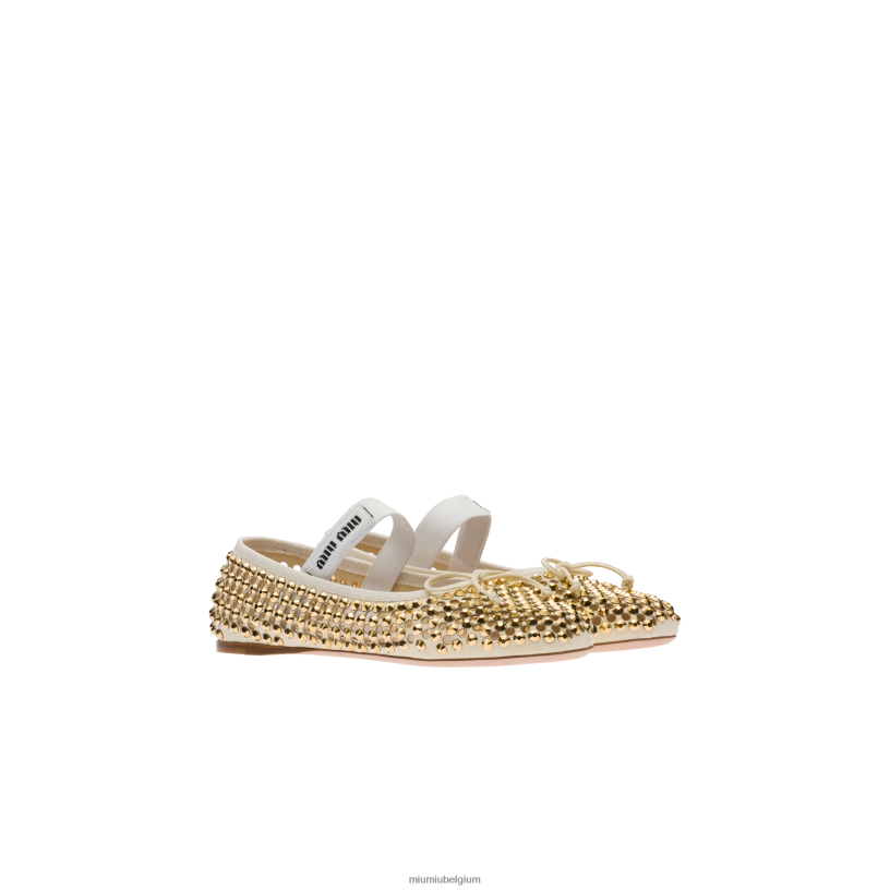 Miu Miu zandbeigesatijnen ballerina's N8F6L282 schoenen