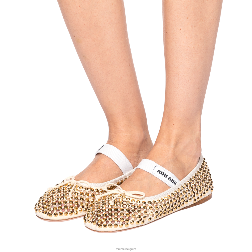 Miu Miu zandbeigesatijnen ballerina's N8F6L282 schoenen