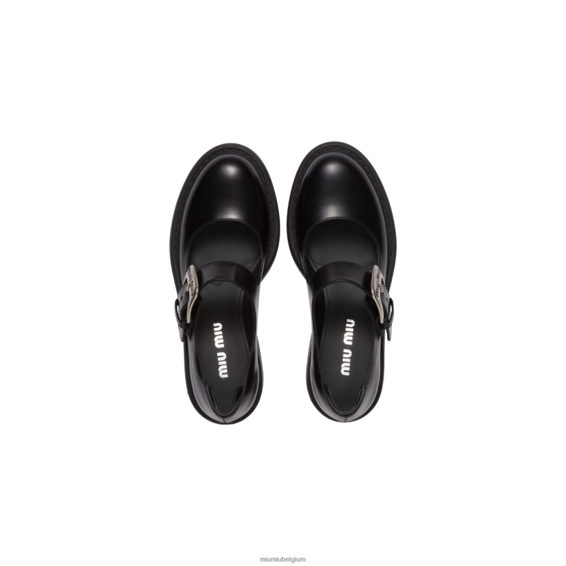 Miu Miu zwartleren ballerina's N8F6L284 schoenen