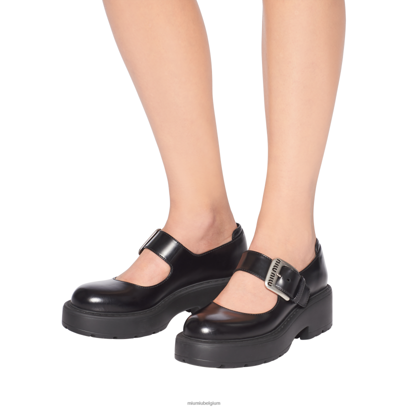 Miu Miu zwartleren ballerina's N8F6L284 schoenen