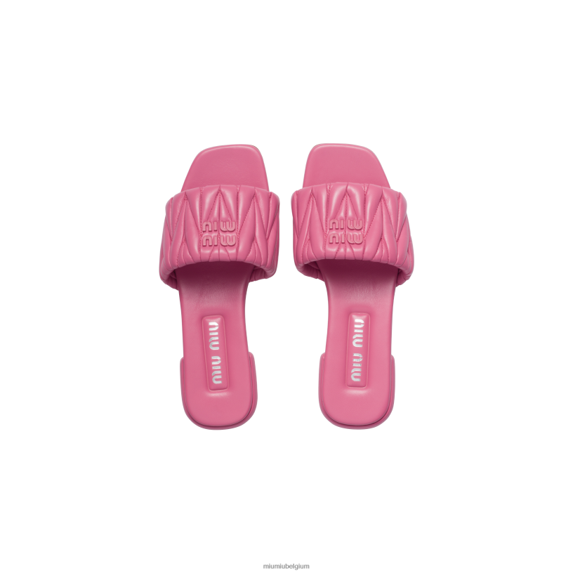 Miu Miu begonia rozegematelasseerde nappaleren slippers N8F6L257 schoenen