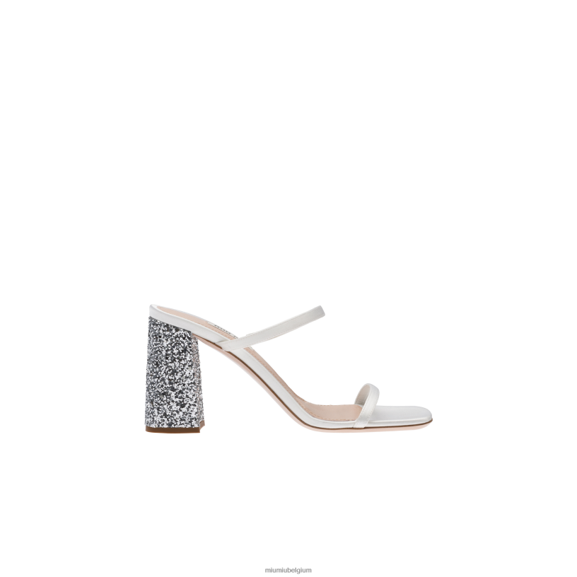 Miu Miu wit zilversatijn en glitter dia's N8F6L238 schoenen
