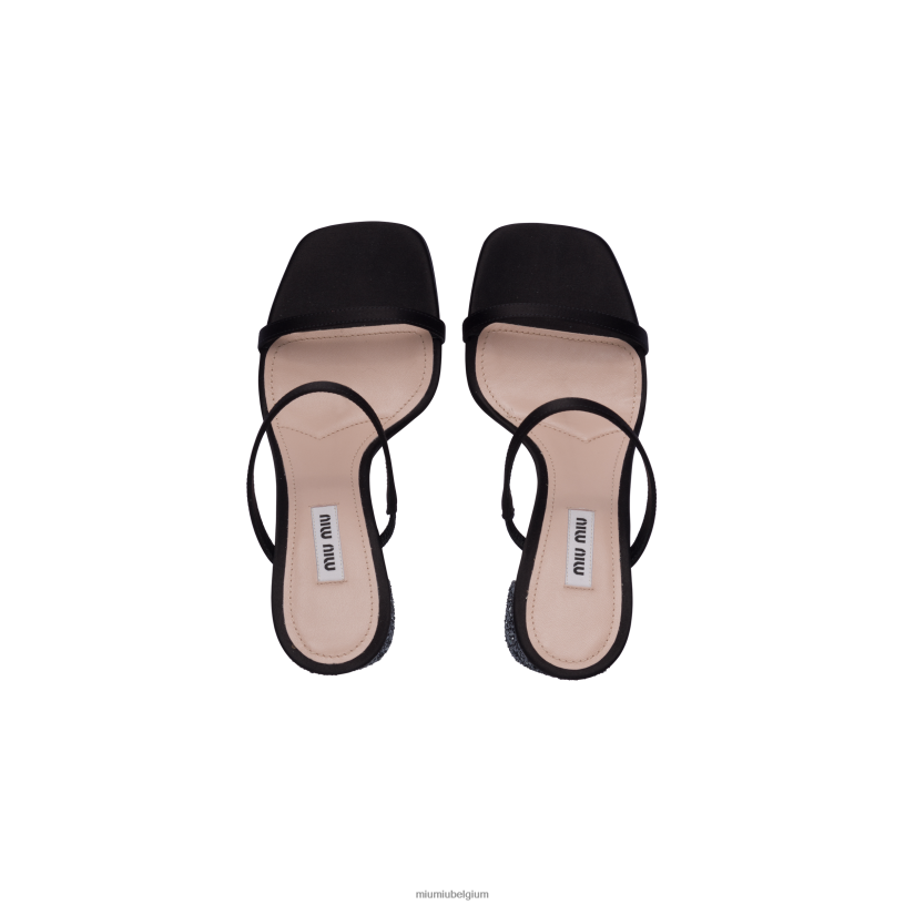 Miu Miu zwart/leigrijssatijn en glitter dia's N8F6L239 schoenen