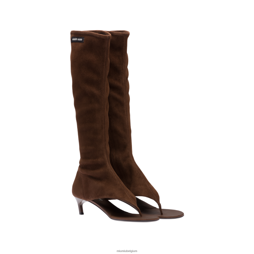 Miu Miu cacao bruinsuède leren laarzen N8F6L333 schoenen