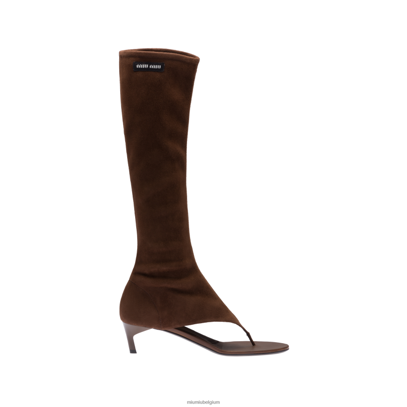 Miu Miu cacao bruinsuède leren laarzen N8F6L333 schoenen