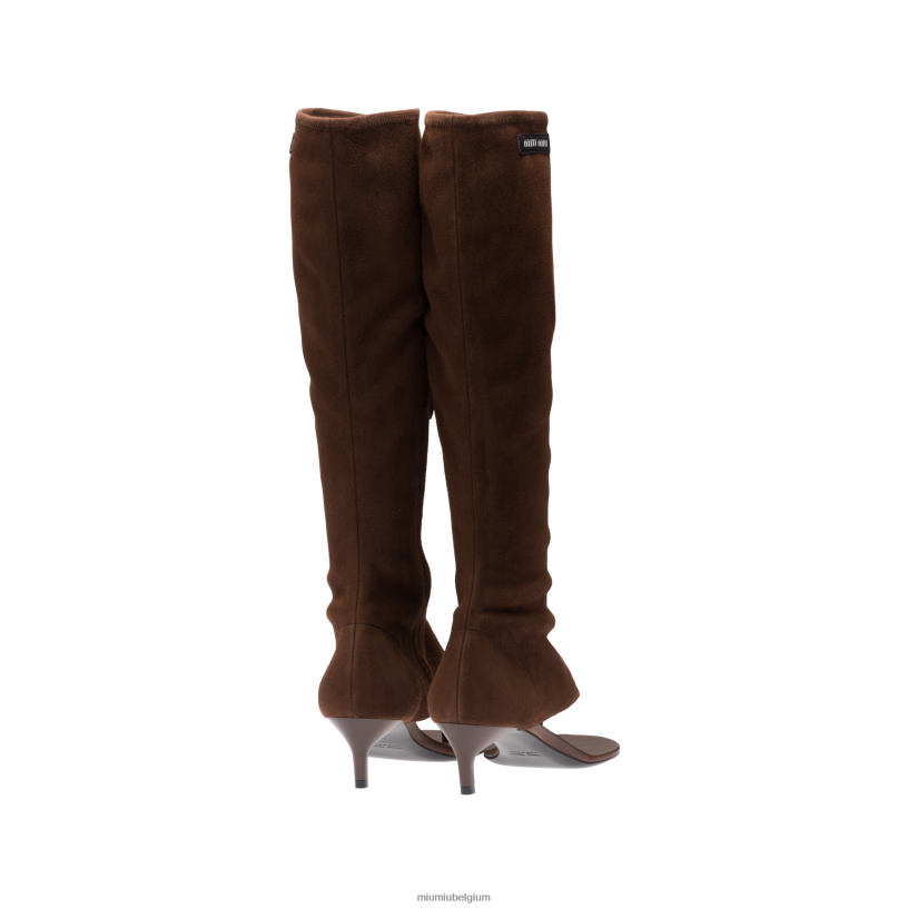 Miu Miu cacao bruinsuède leren laarzen N8F6L333 schoenen