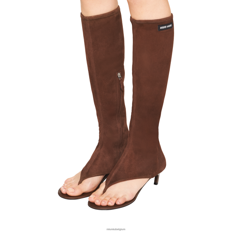 Miu Miu cacao bruinsuède leren laarzen N8F6L333 schoenen