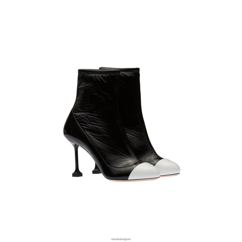 Miu Miu zwart witmetallic technische stof en lakleren laarsjes N8F6L344 schoenen