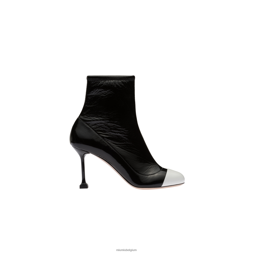 Miu Miu zwart witmetallic technische stof en lakleren laarsjes N8F6L344 schoenen