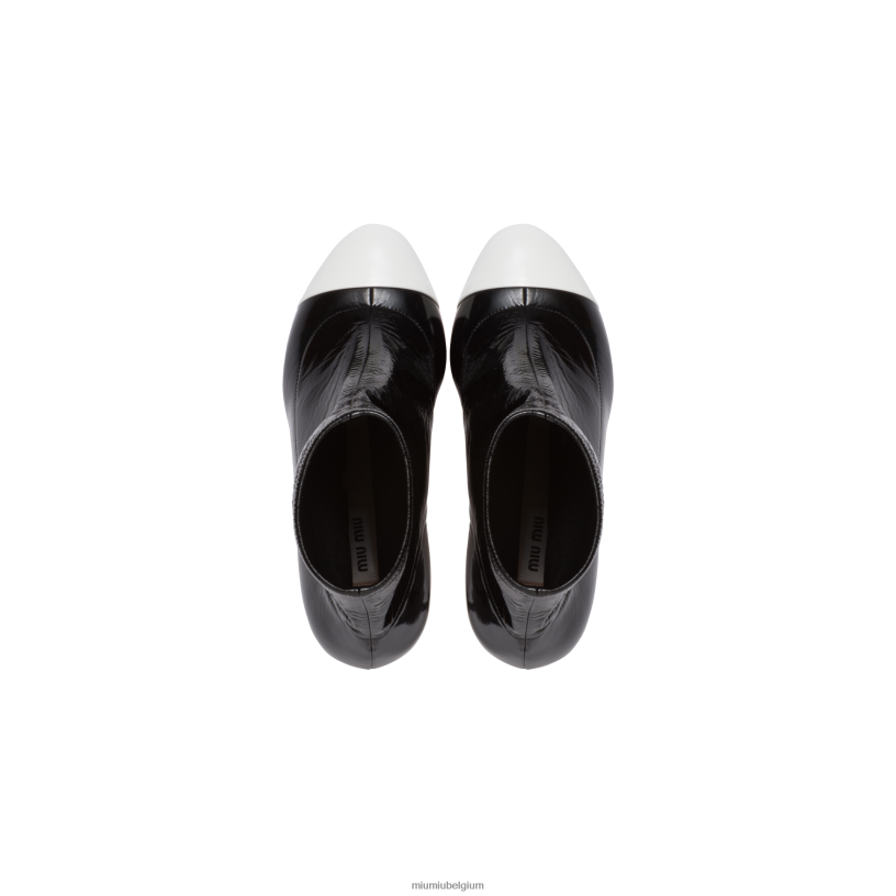 Miu Miu zwart witmetallic technische stof en lakleren laarsjes N8F6L344 schoenen