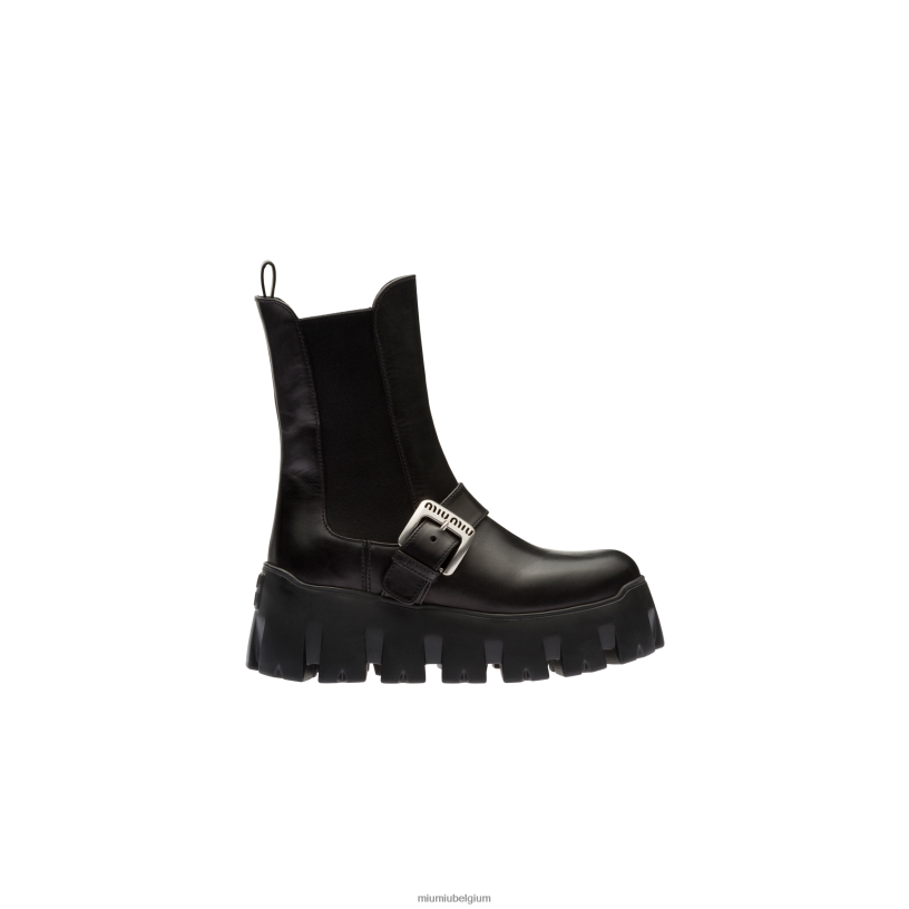 Miu Miu zwartleren laarsjes met riempje N8F6L340 schoenen