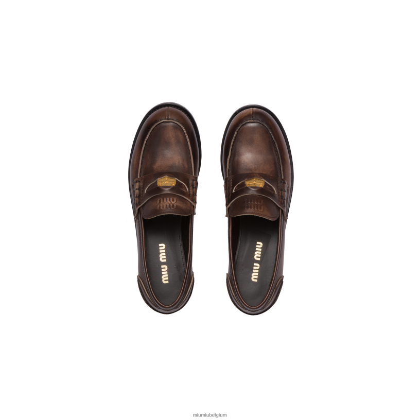 Miu Miu ebbehoutleren pennyloafers N8F6L310 schoenen
